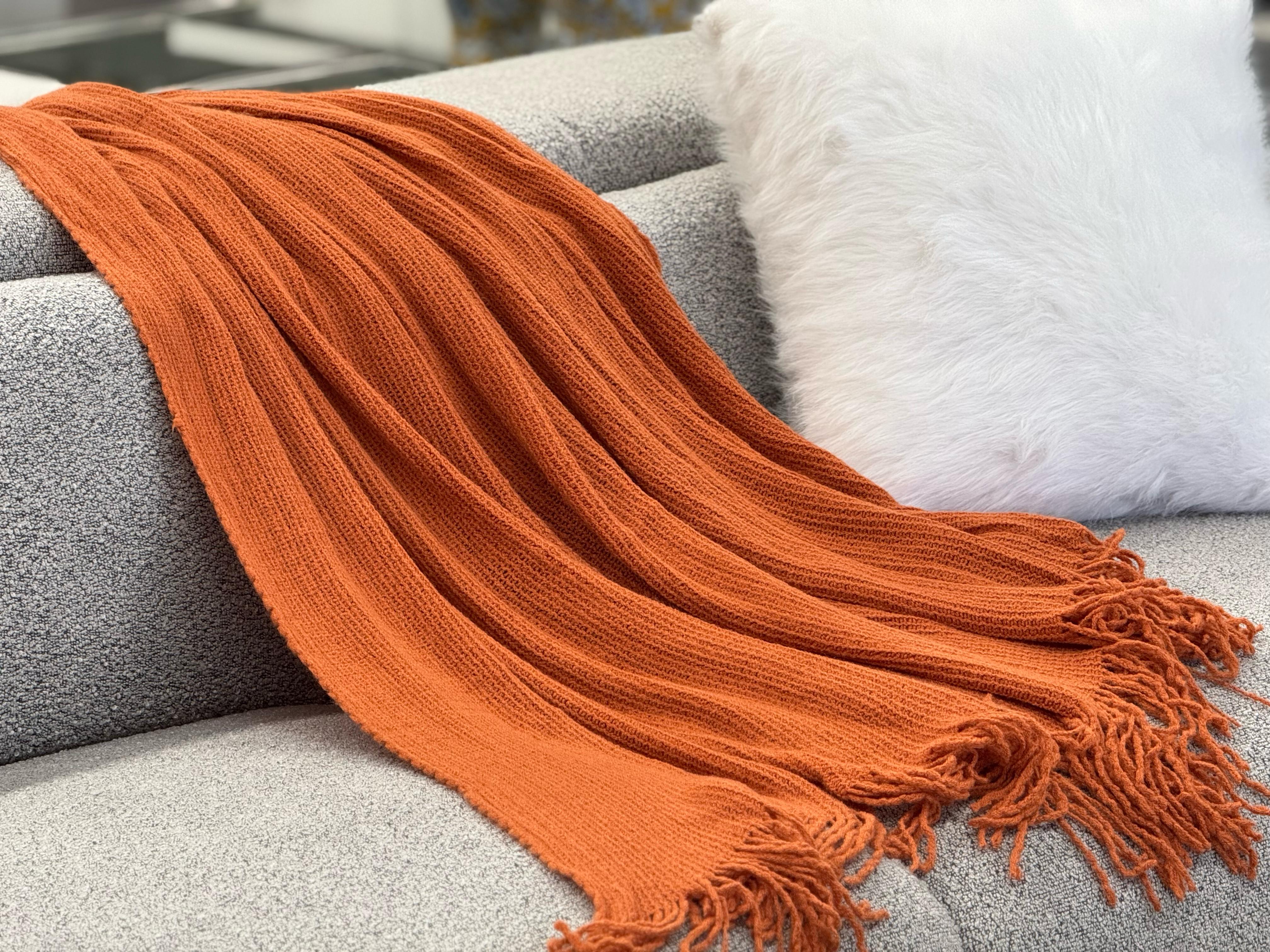 Sofa Accessories: Levi Throw Rug Blanket - Orange