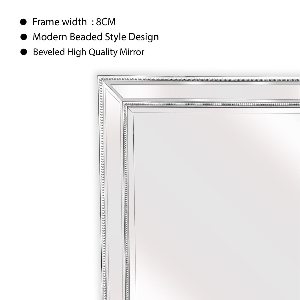 Mirrors: Silver Beaded Framed Mirror - Rectangle 80cm x 110cm