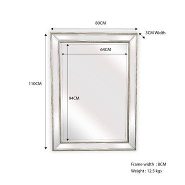 Mirrors: Silver Beaded Framed Mirror - Rectangle 80cm x 110cm