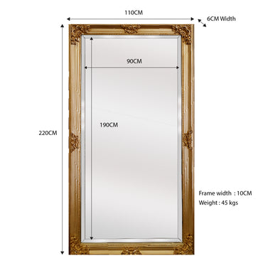 Mirrors: Deluxe French Provincial Ornate Mirror - Gold - X large 210cm x 110cm