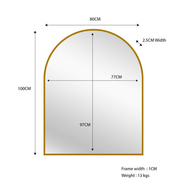 Mirrors: Gold Metal Arch Mirror  - Small 80cm x 100cm