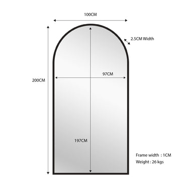 Mirrors: Black Metal Arch Mirror - X Large 100cm x 200cm