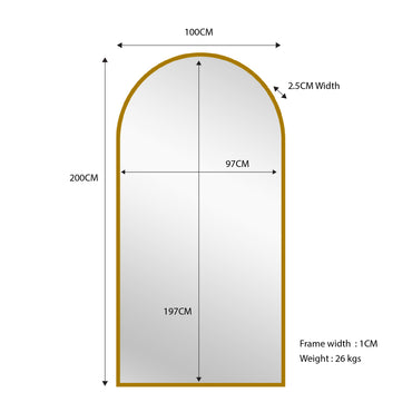 Mirrors: Gold Metal Arch Mirror  - X Large 100cm x 200cm