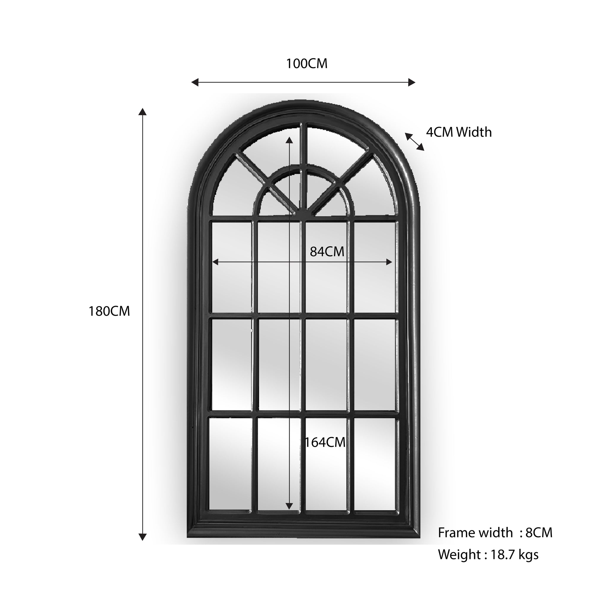 Mirrors: Window Style Mirror - Black Arch 70 CM x 130 CM