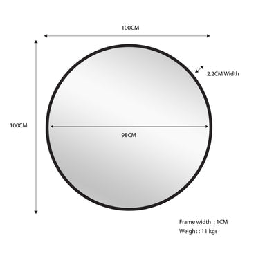 Mirrors: Metal Round Mirror 100cm - Black
