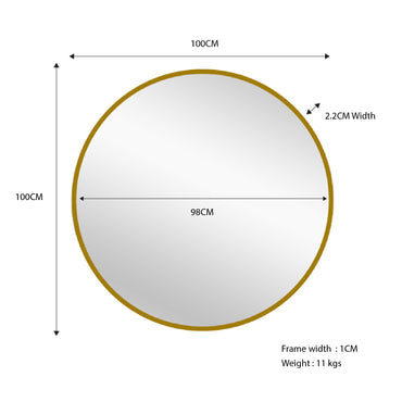 Mirrors: Metal Round Mirror 100cm - Gold