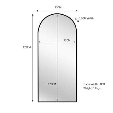 Mirrors: Metal Arch Mirror 80cm x 170cm - Black