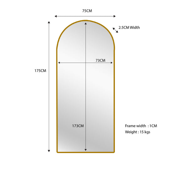 Mirrors: Metal Arch Mirror 80cm x 170cm - Gold