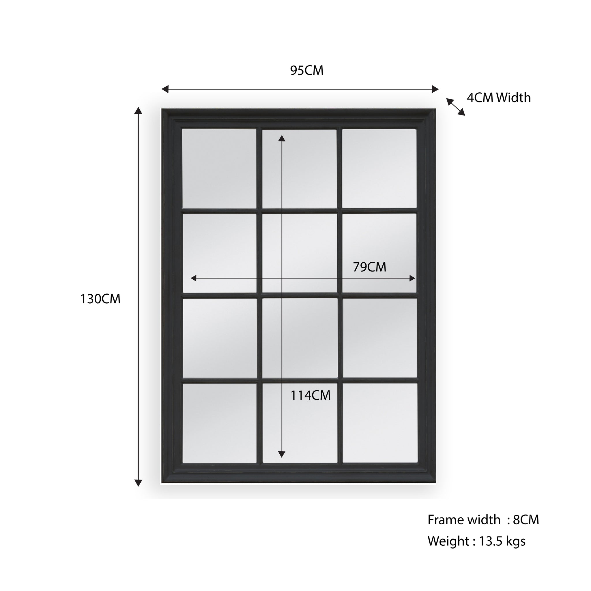 Mirrors: Window Style Mirror - Black Rectangle 95cm x 130cm