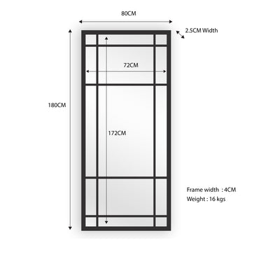 Mirrors: Window Style Mirror Full Length - Black 80 CM x 180 CM