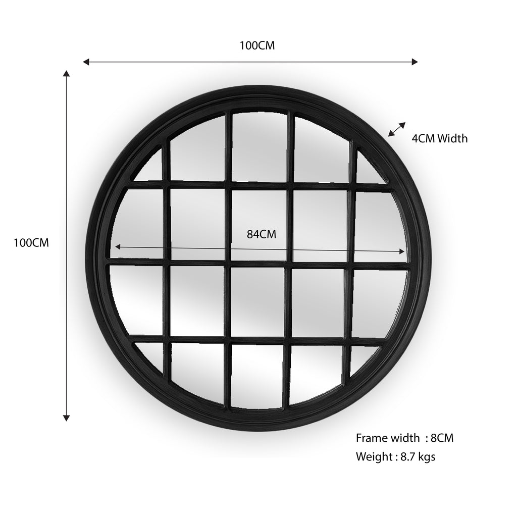 Mirrors: Window Style Mirror - Black Circle 100cm