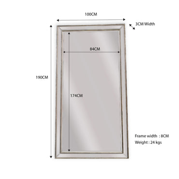 Mirrors: Silver Beaded Framed Mirror - X Large 190cm x 100cm