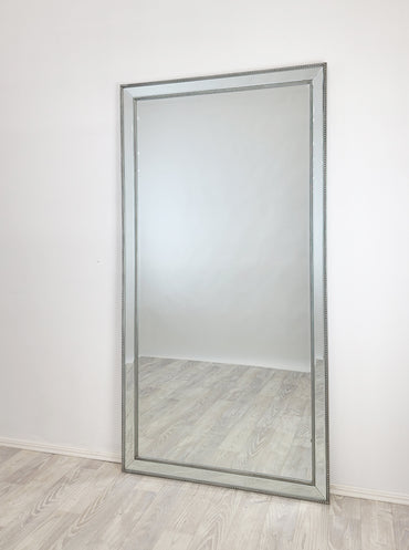 Mirrors: Silver Beaded Framed Mirror - X Large 190cm x 100cm