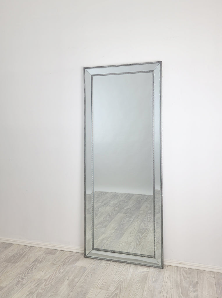 Mirrors: Medium Silver Beaded Framed Mirror - 70cm x 170cm
