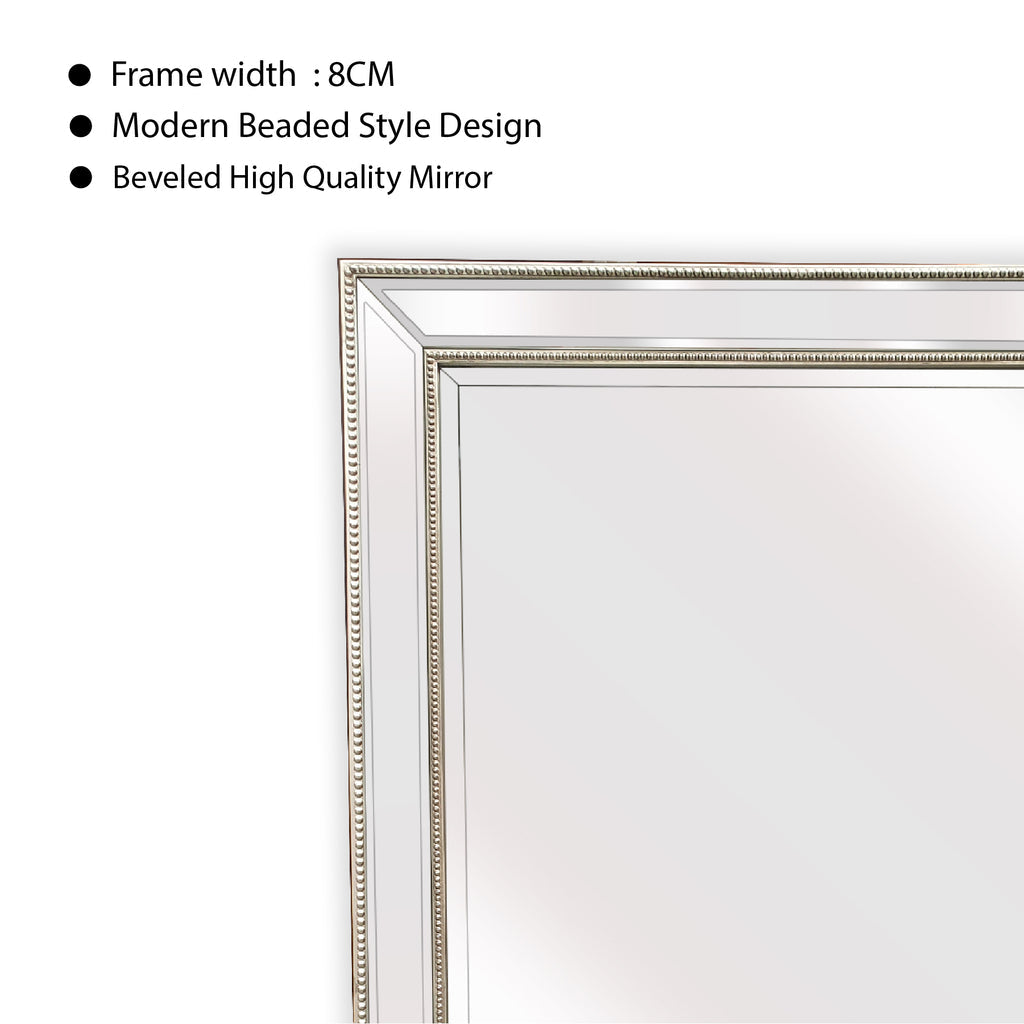 Mirrors: Medium Silver Beaded Framed Mirror - 70cm x 170cm