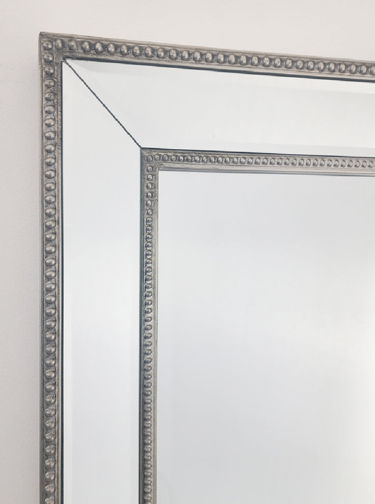 Mirrors: Medium Silver Beaded Framed Mirror - 70cm x 170cm