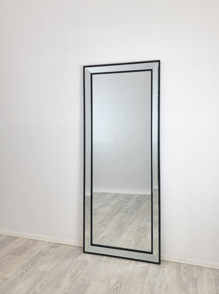 Mirrors: Medium Black Beaded Framed Mirror - 70cm x 170cm
