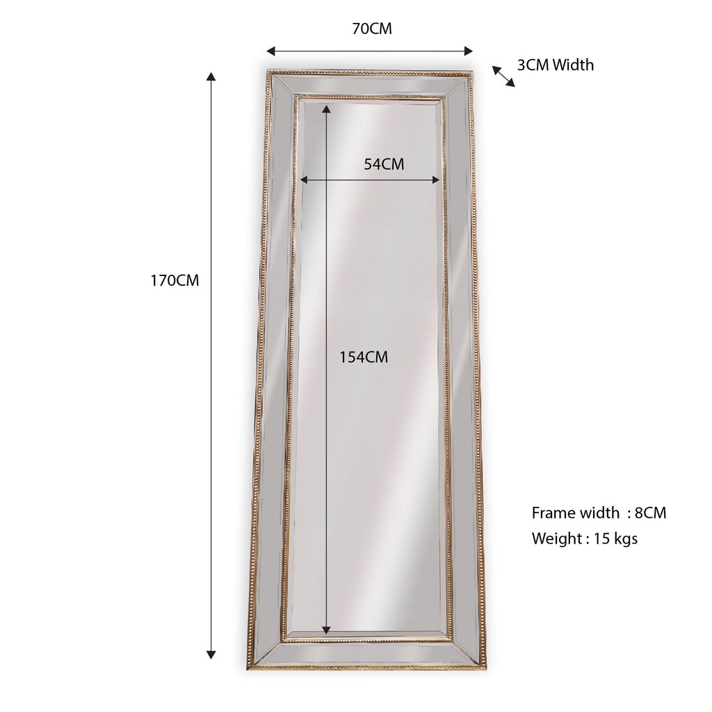 Mirrors: Medium Gold Beaded Framed Mirror - 70cm x 170cm