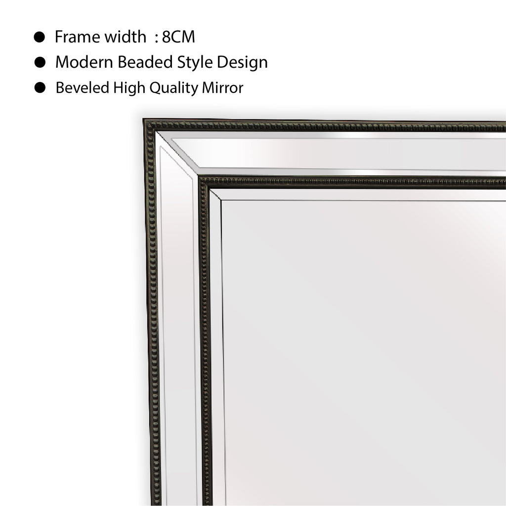 Mirrors: Black Beaded Framed Mirror - Rectangle 80cm x 110cm