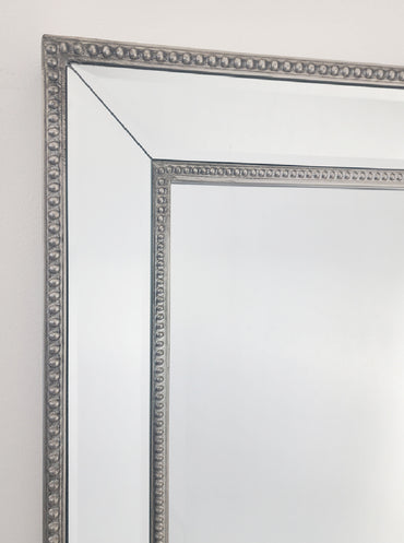 Mirrors: Silver Beaded Framed Mirror - Free Standing 50cm x 170cm