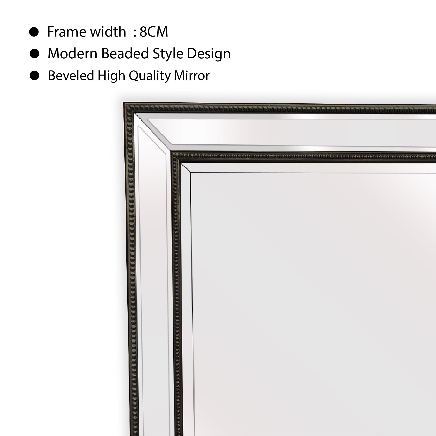 Mirrors: Black Beaded Framed Mirror - Free Standing 50cm x 170cm