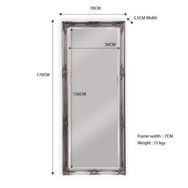 Mirrors: French Provincial Ornate Mirror - Antique Silver - Medium 70cm x 170cm