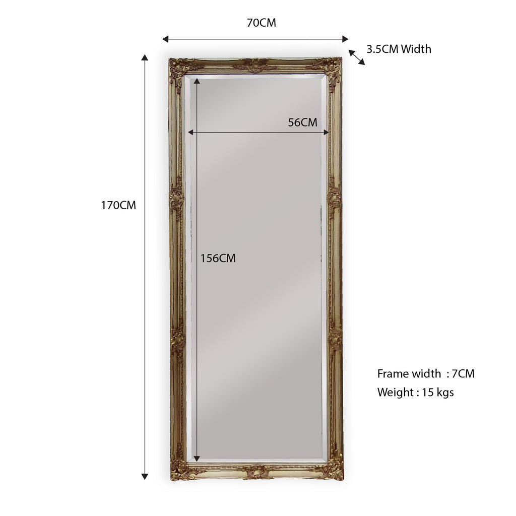 Mirrors: French Provincial Ornate Mirror - Champagne - Medium 70cm x 170cm