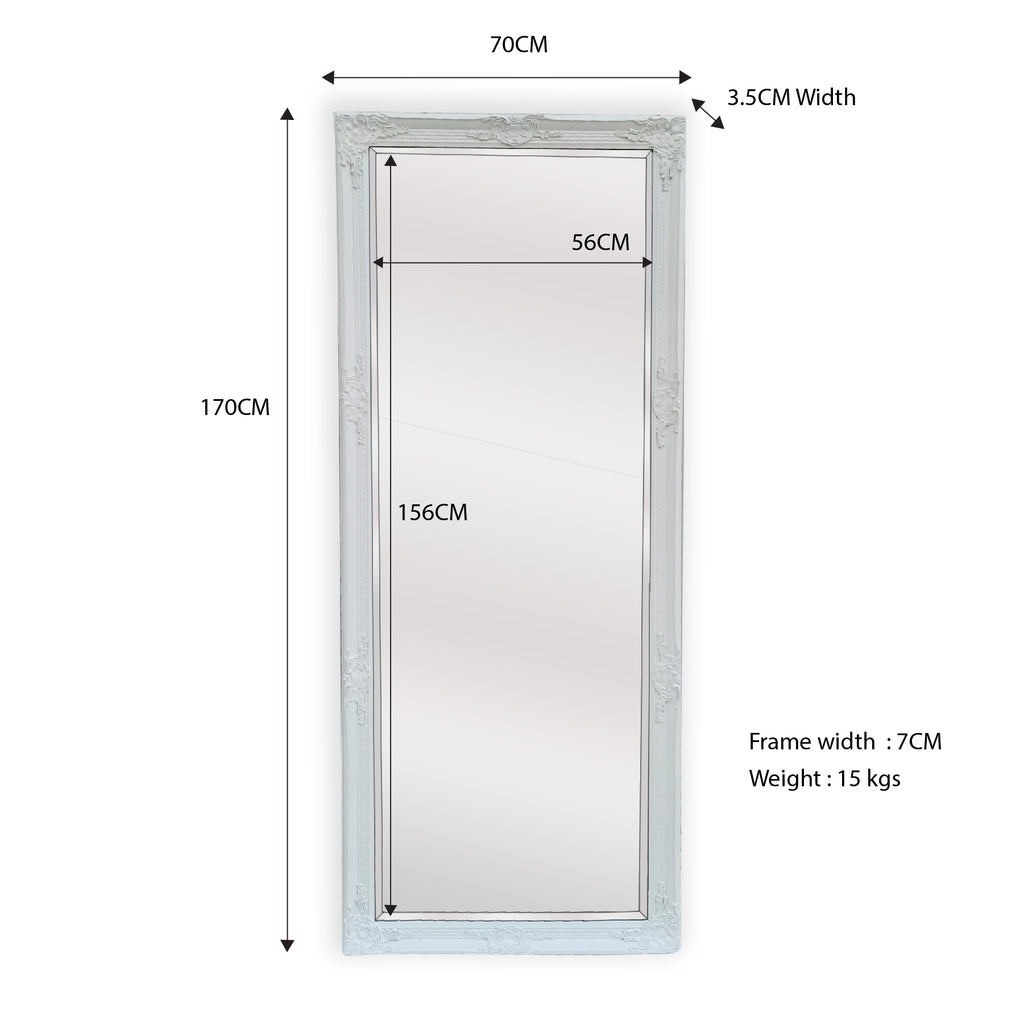 Mirrors: French Provincial Ornate Mirror - White - Medium 70cm x 170cm