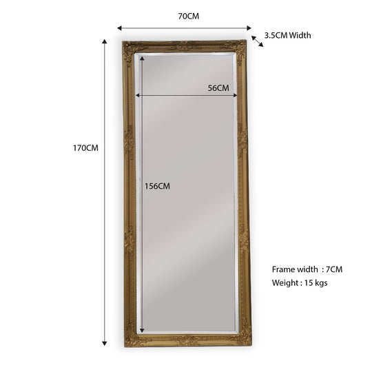 Mirrors: French Provincial Ornate Mirror - Country Gold - Medium 70cm x 170cm
