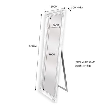 Mirrors: French Provincial Ornate Mirror - White - Free Standing 50cm x 170cm