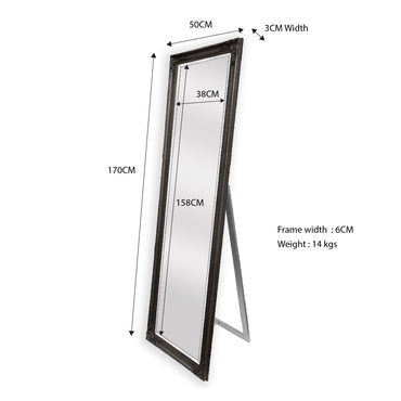 Mirrors: French Provincial Ornate Mirror - Black - Free Standing 50cm x 170cm
