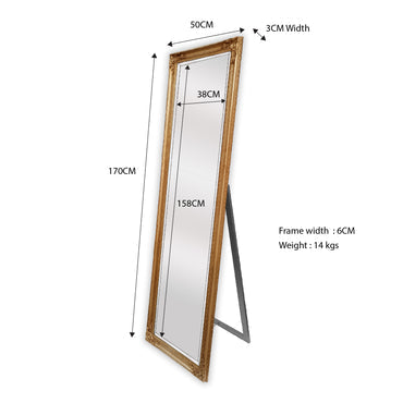 Mirrors: French Provincial Ornate Mirror - Gold - Free Standing 50cm x 170cm