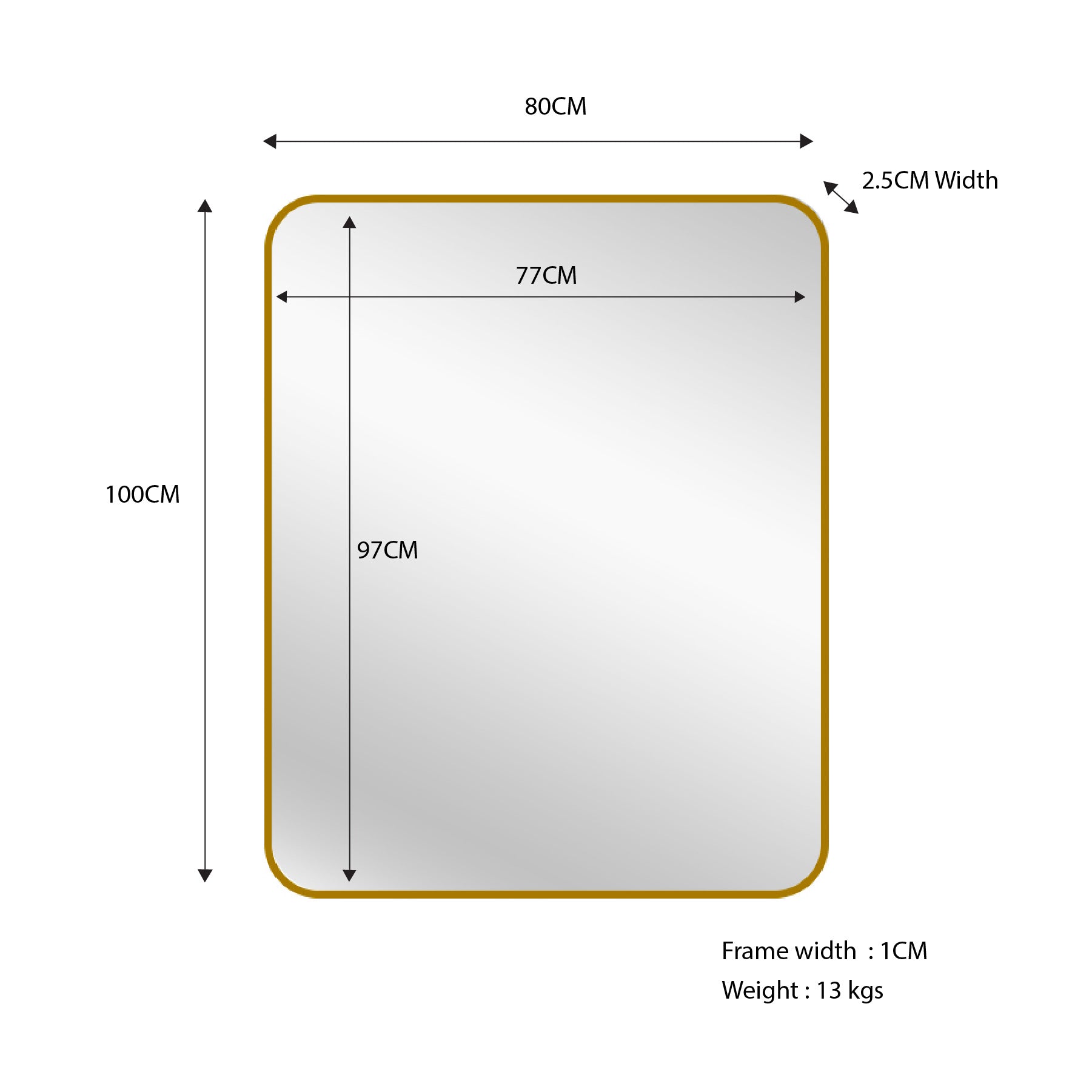 Mirrors: Gold Metal Rectangle Mirror - Small 80cm x 100cm