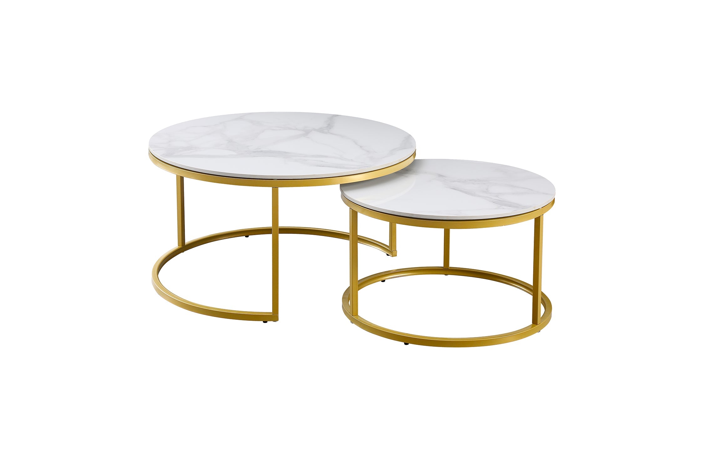 Coffee Tables: Nesting Style Coffee Table - White on Champagne Gold - 80cm/60cm