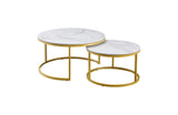 Coffee Tables: Nesting Style Coffee Table - White on Champagne Gold - 80cm/60cm