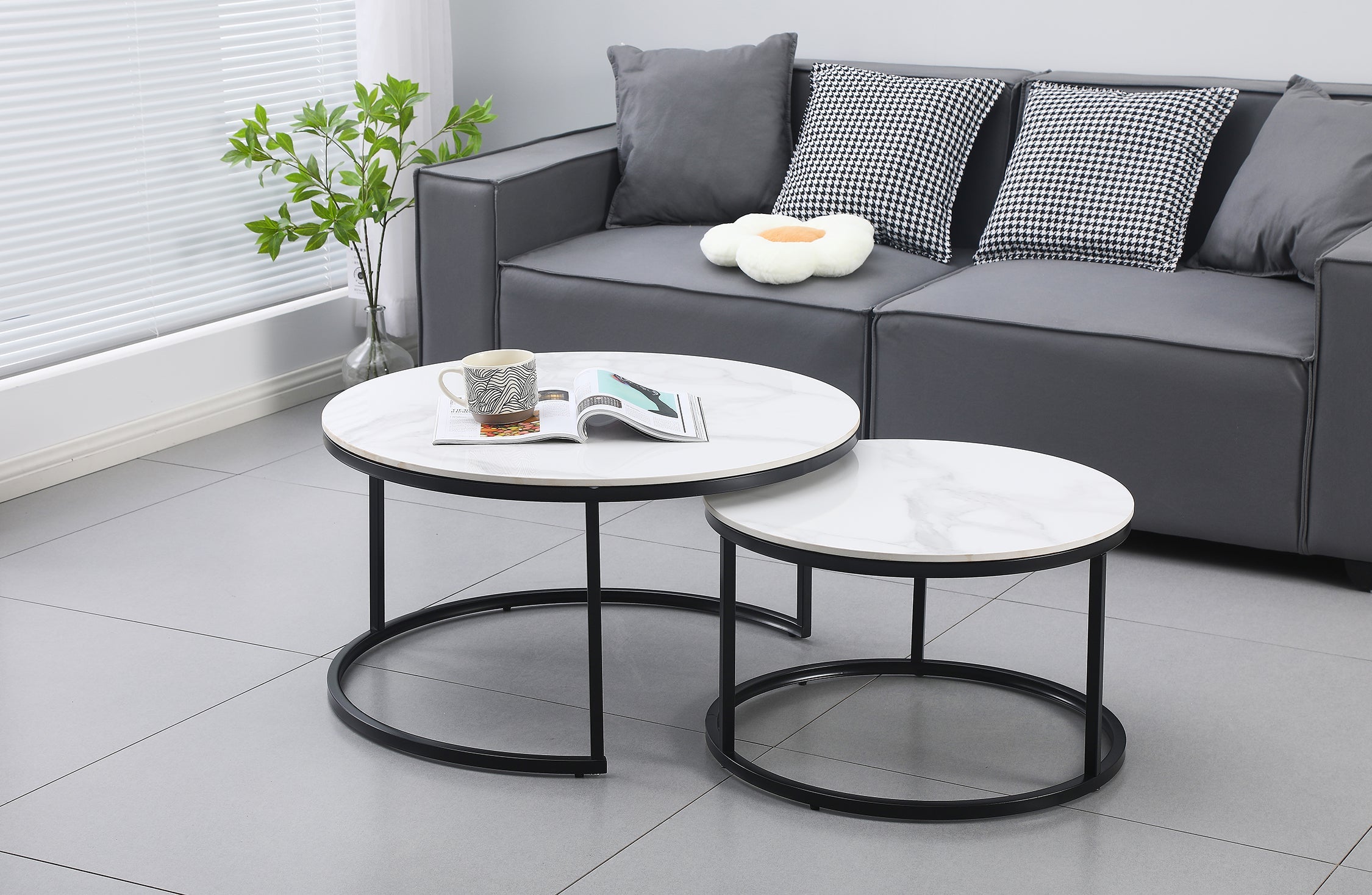 Coffee Tables: Nesting Style Coffee Table - White on Black - 80cm/60cm