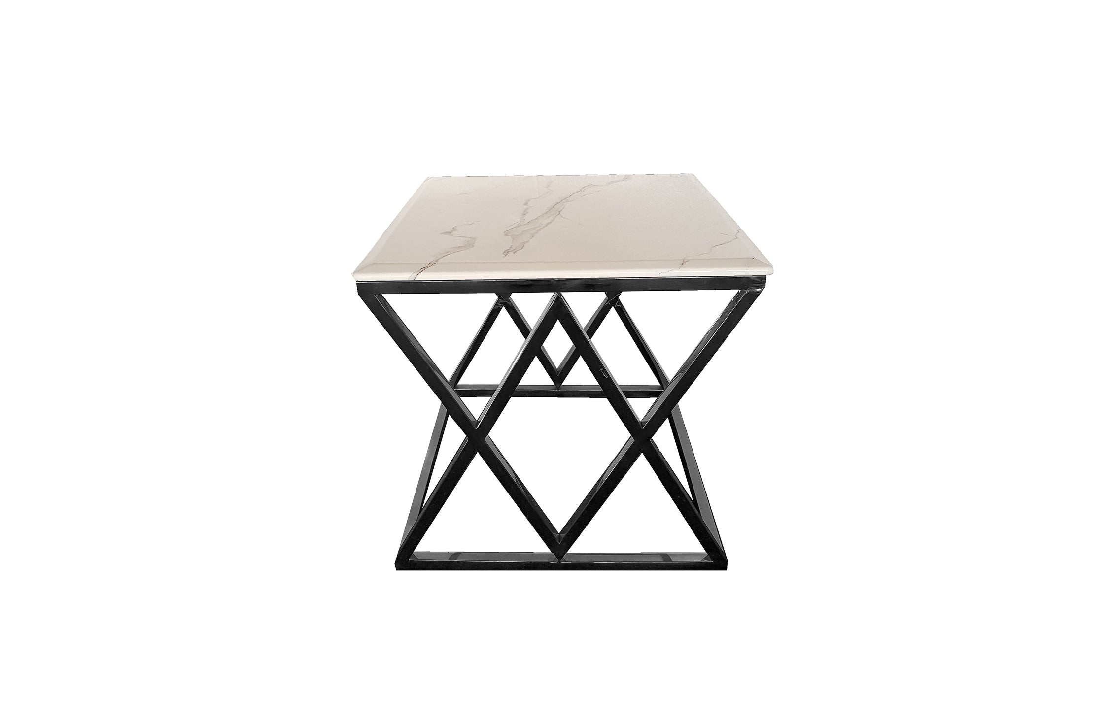 Side Tables: Alsea Side Table Black Base - White Marble