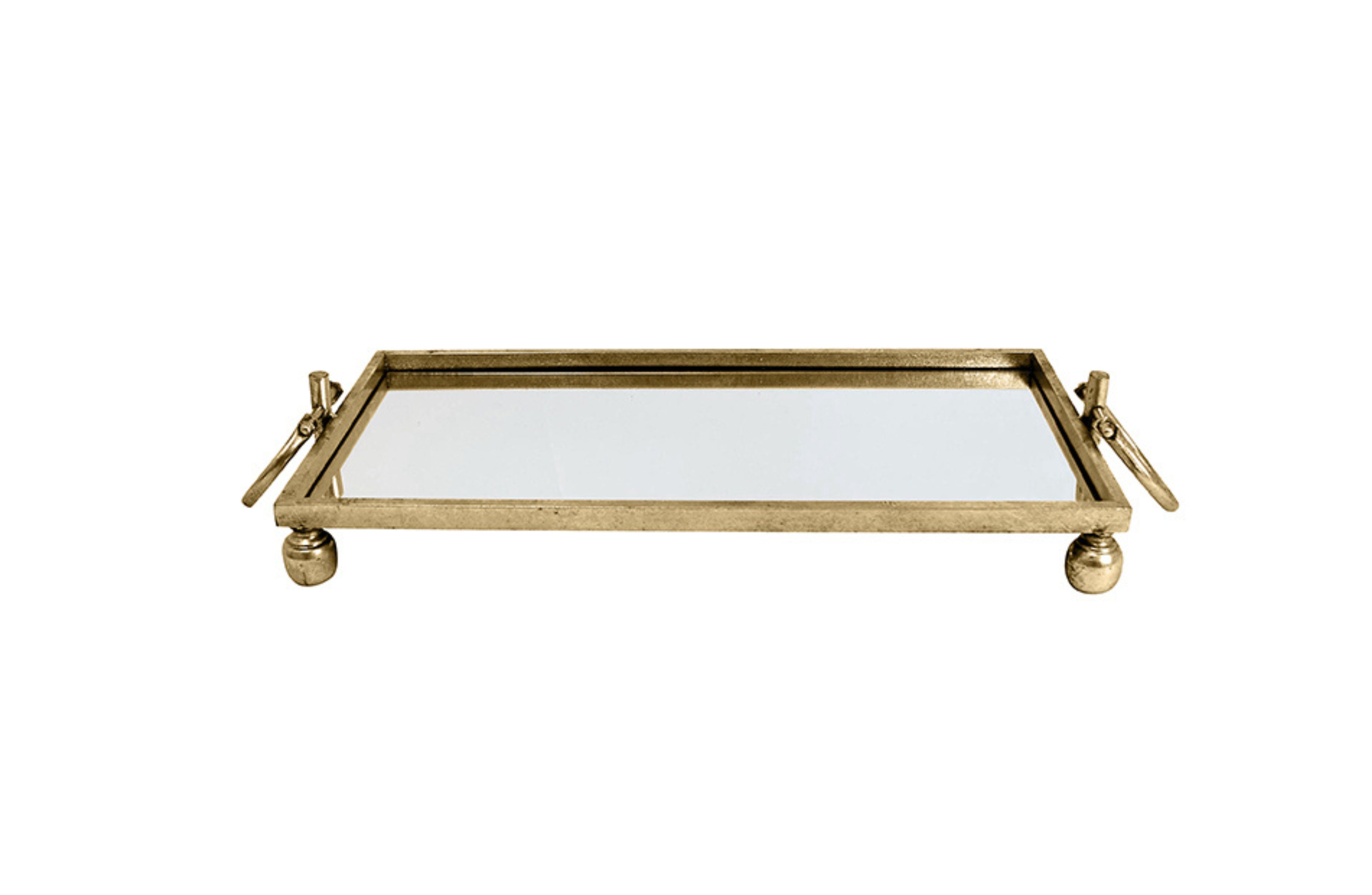 Vases & Table Decor: Eliza Small Rectangle Iron Mirror Tray with Handles - Gold