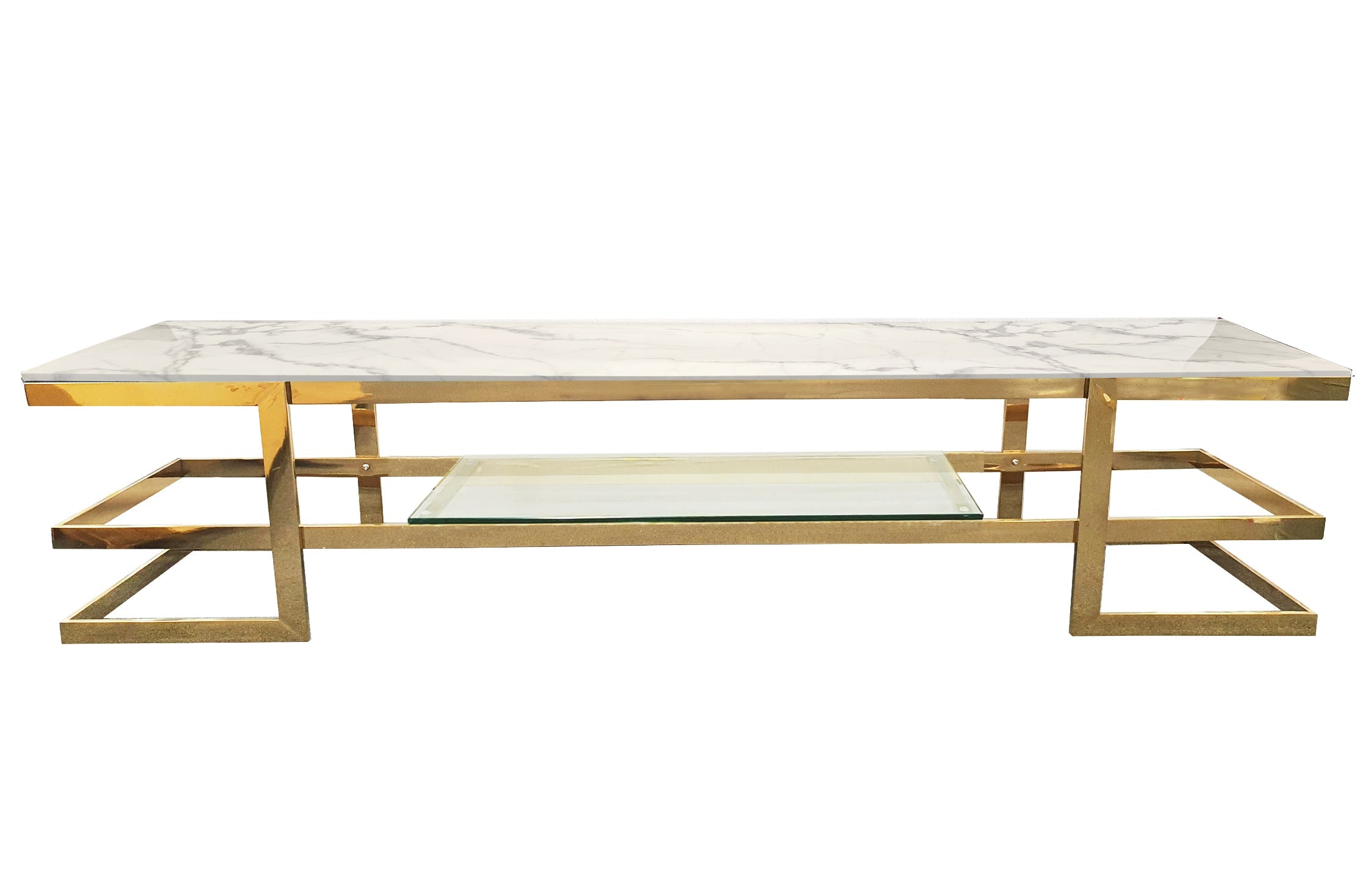 TV Units: Alexa  Gold TV Unit - White Marble