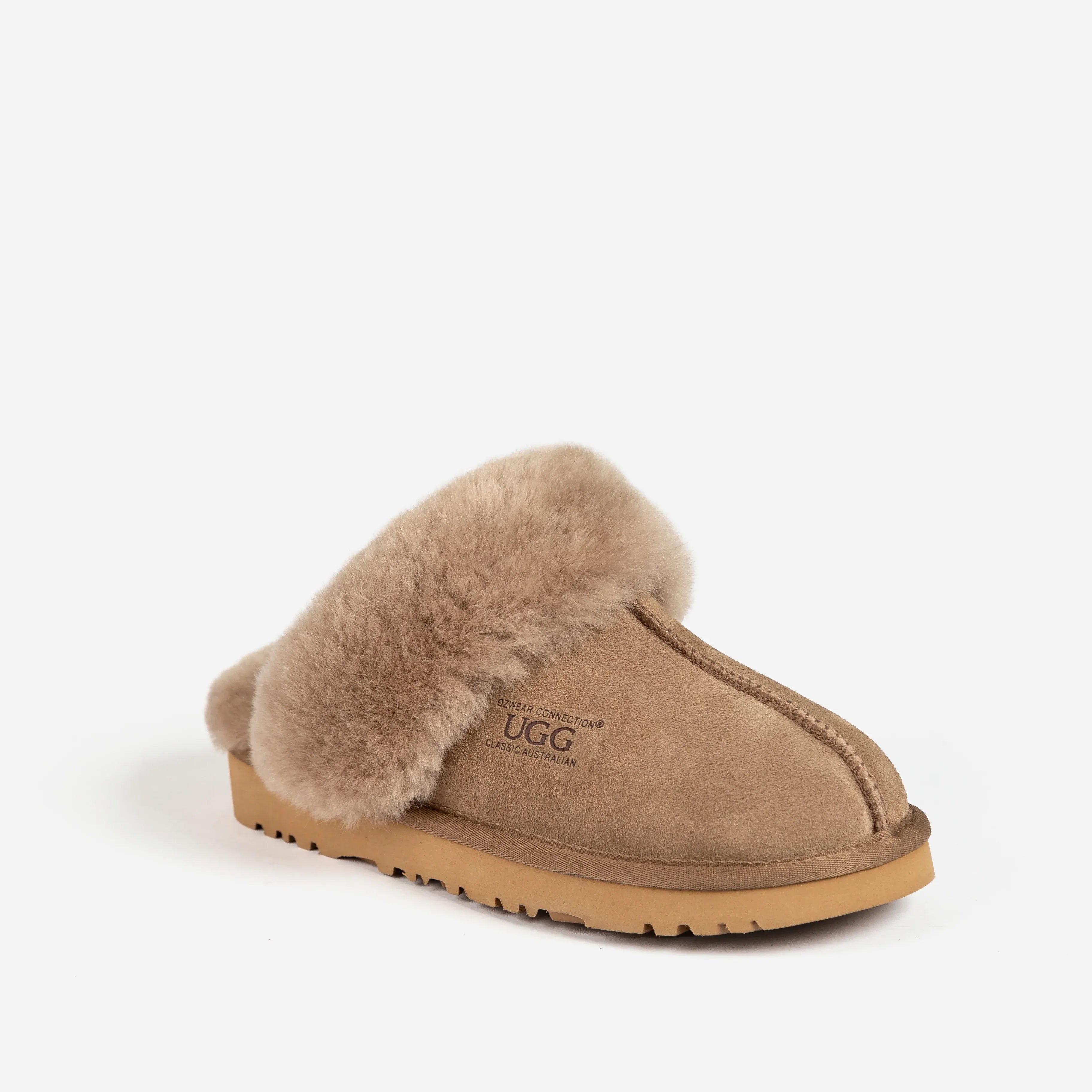 Ugg Slippers Premium Australia Sheepskin Unisex Scuffette Suede (Unisex Cow Suede) (BROWN, EU42)