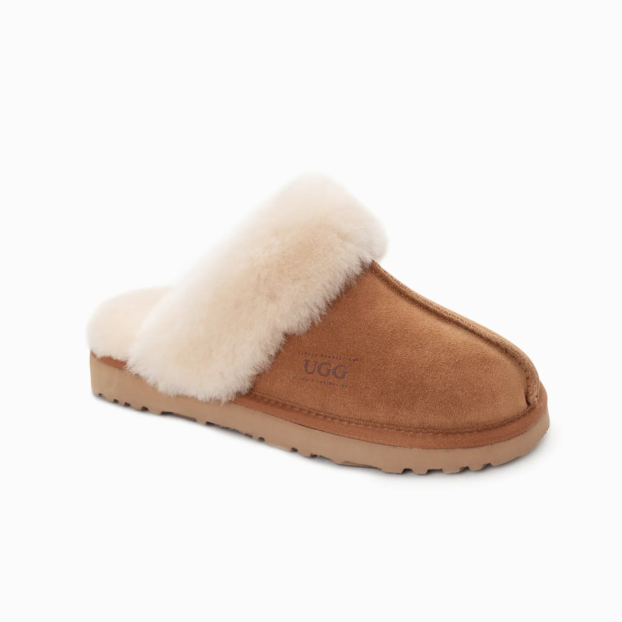 Ugg Slippers Premium Australia Sheepskin Unisex Scuffette Suede (Unisex Cow Suede) (CHESTNUT, EU37)