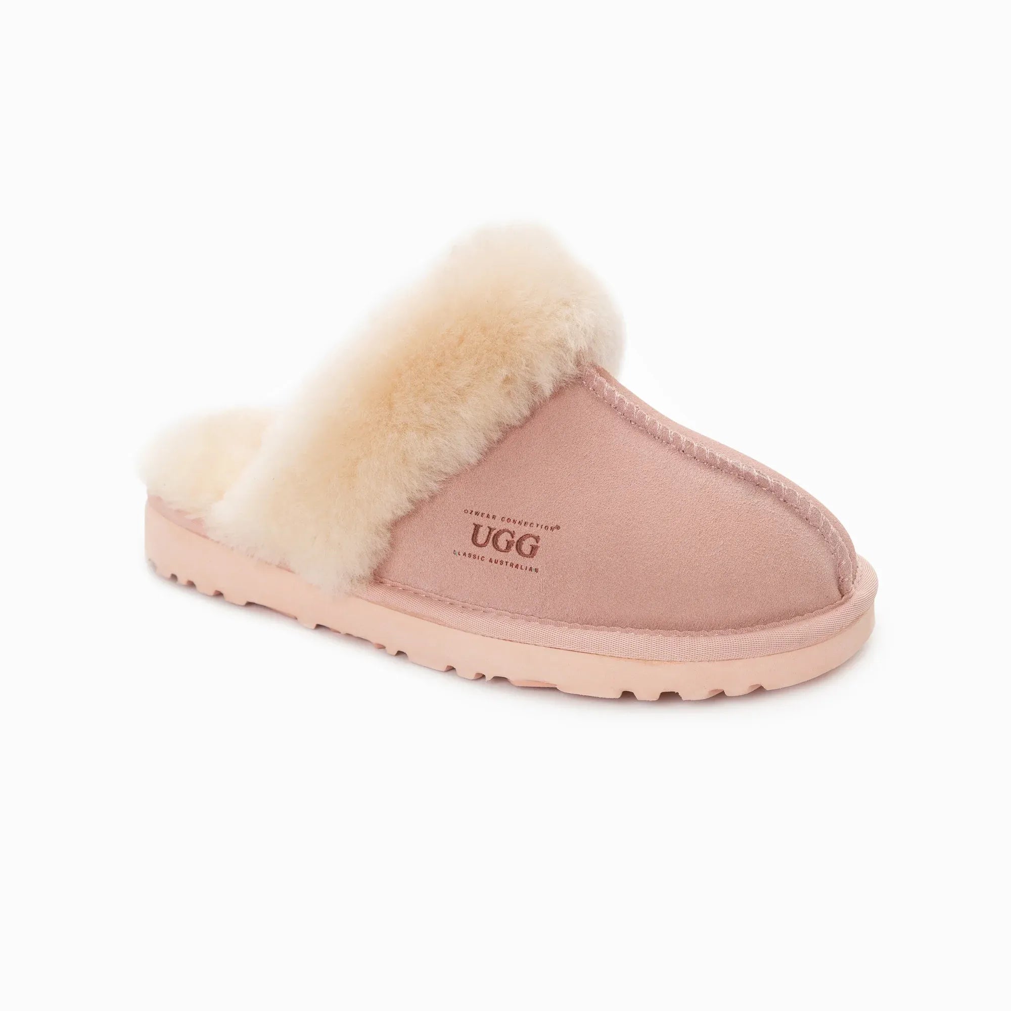 Ugg Slippers Premium Australia Sheepskin Unisex Scuffette Suede (Unisex Cow Suede) (PINK, EU37)