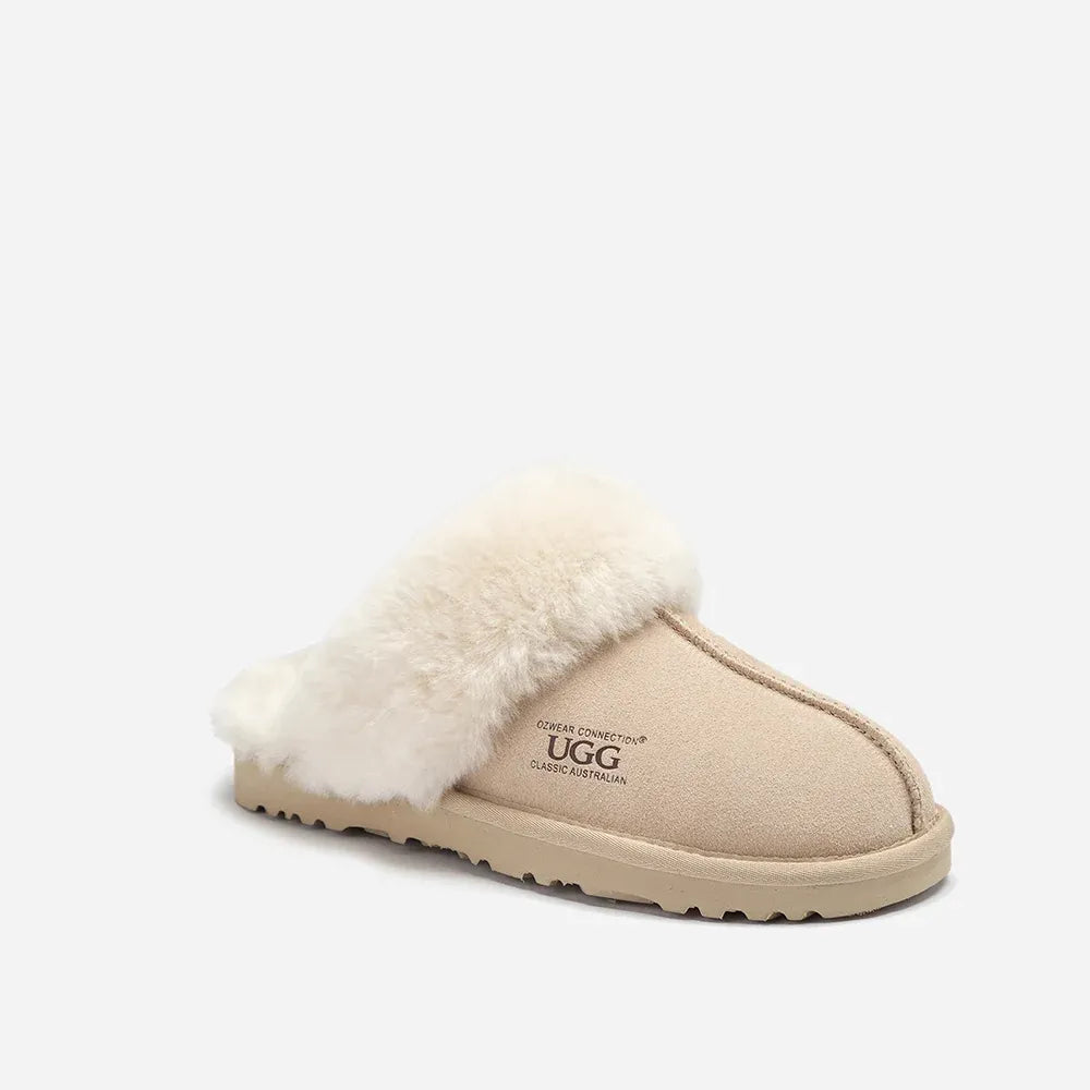 Ugg Slippers Premium Australia Sheepskin Unisex Scuffette Suede (Unisex Cow Suede) (SAND, EU41)