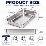 Commercial Stainless Steel GN 1/1 100mm Deep Gastronorm Bain Marie Buffet Steam Table Food Pan