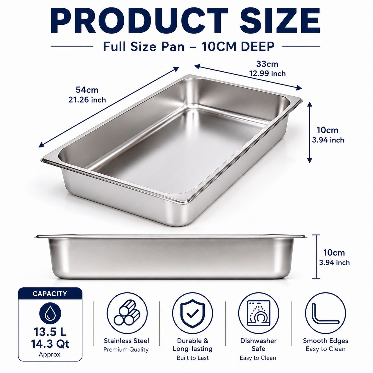 Commercial Stainless Steel GN 1/1 100mm Deep Gastronorm Bain Marie Buffet Steam Table Food Pan with Lid