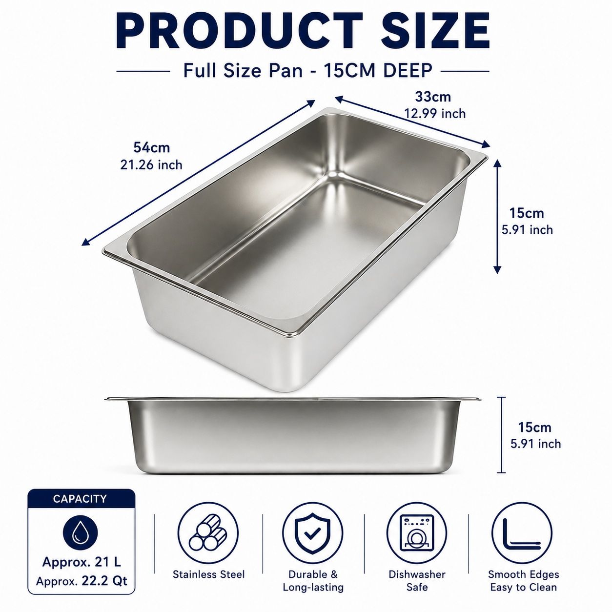 Commercial Stainless Steel GN 1/1 150mm Deep Gastronorm Bain Marie Buffet Steam Table Food Pan
