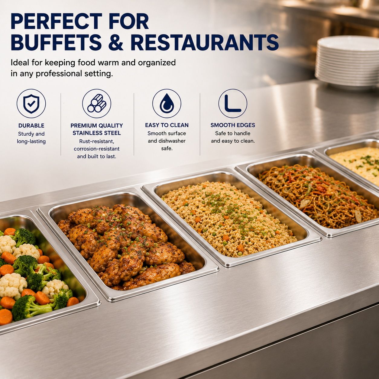 Commercial Stainless Steel GN 1/1 150mm Deep Gastronorm Bain Marie Buffet Steam Table Food Pan with Lid