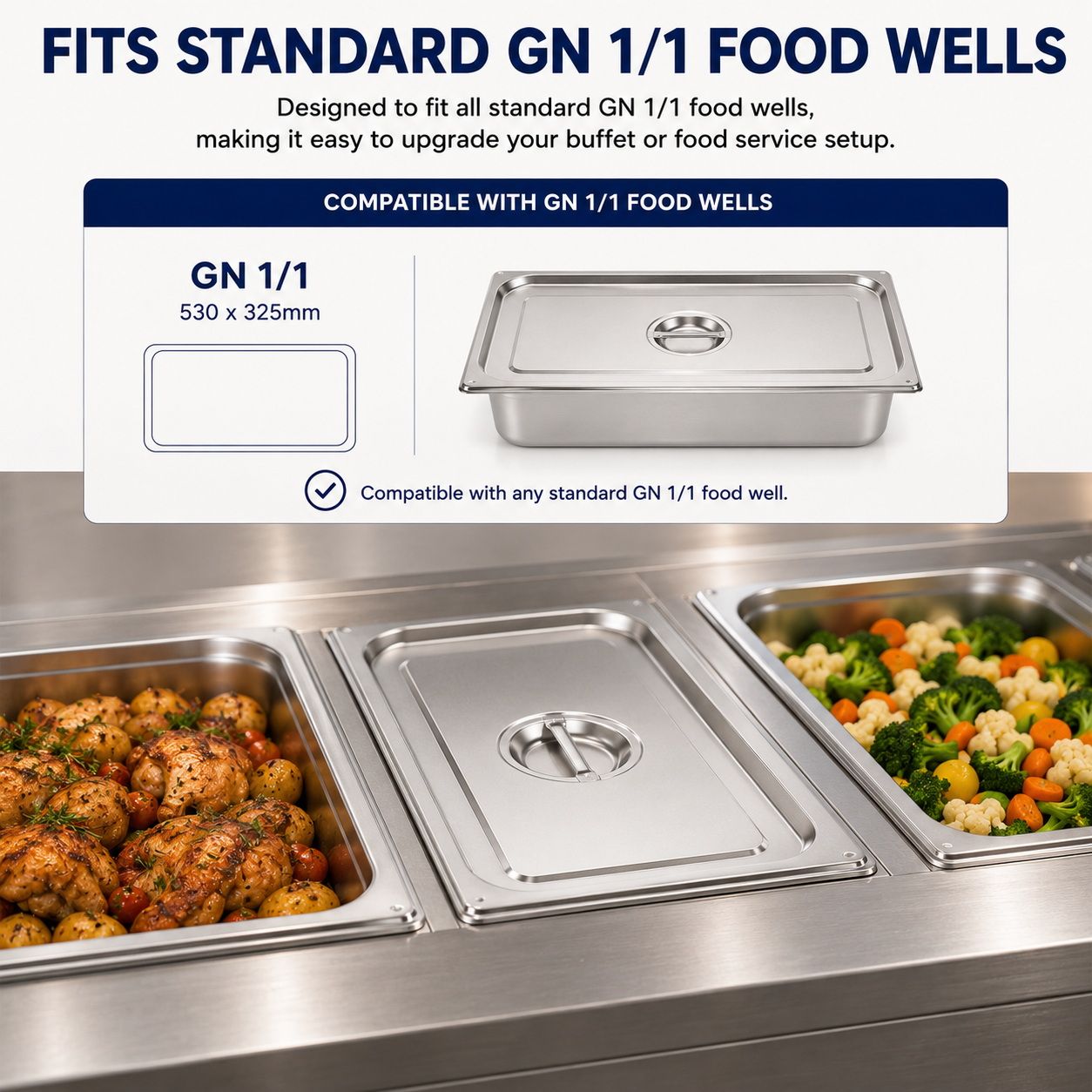 Commercial Stainless Steel GN 1/1 150mm Deep Gastronorm Bain Marie Buffet Steam Table Food Pan with Lid