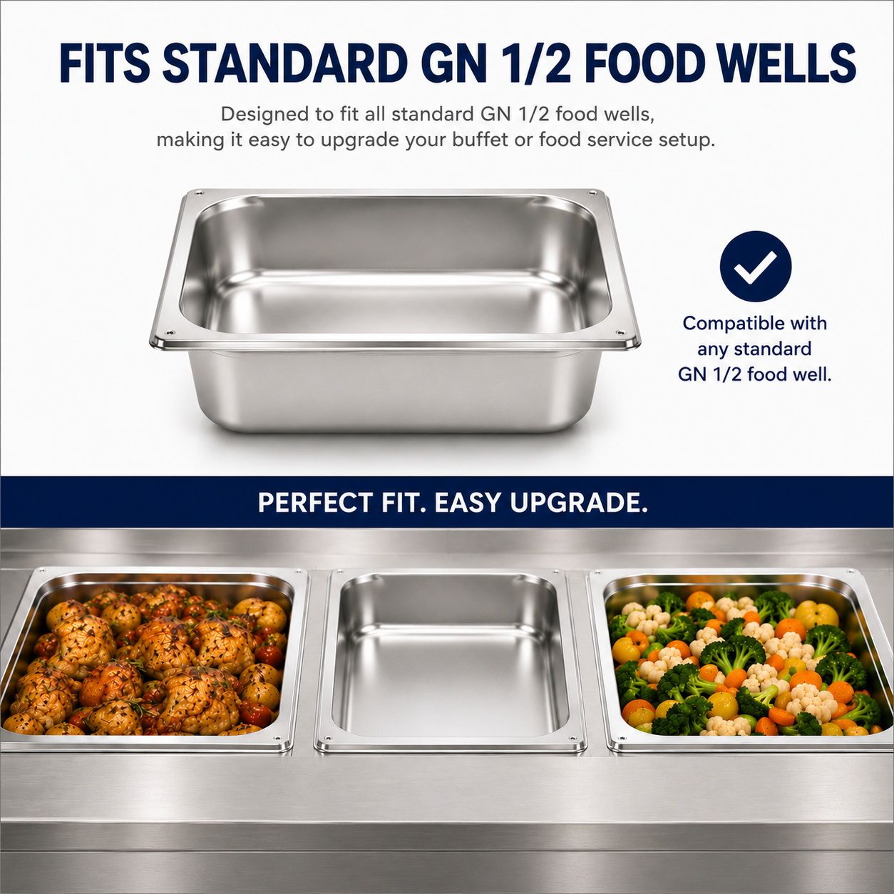 Commercial Stainless Steel GN 1/2 100mm Deep Gastronorm Bain Marie Buffet Steam Table Food Pan