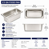 Commercial Stainless Steel GN 1/3 100mm Deep Gastronorm Bain Marie Buffet Steam Table Food Pan
